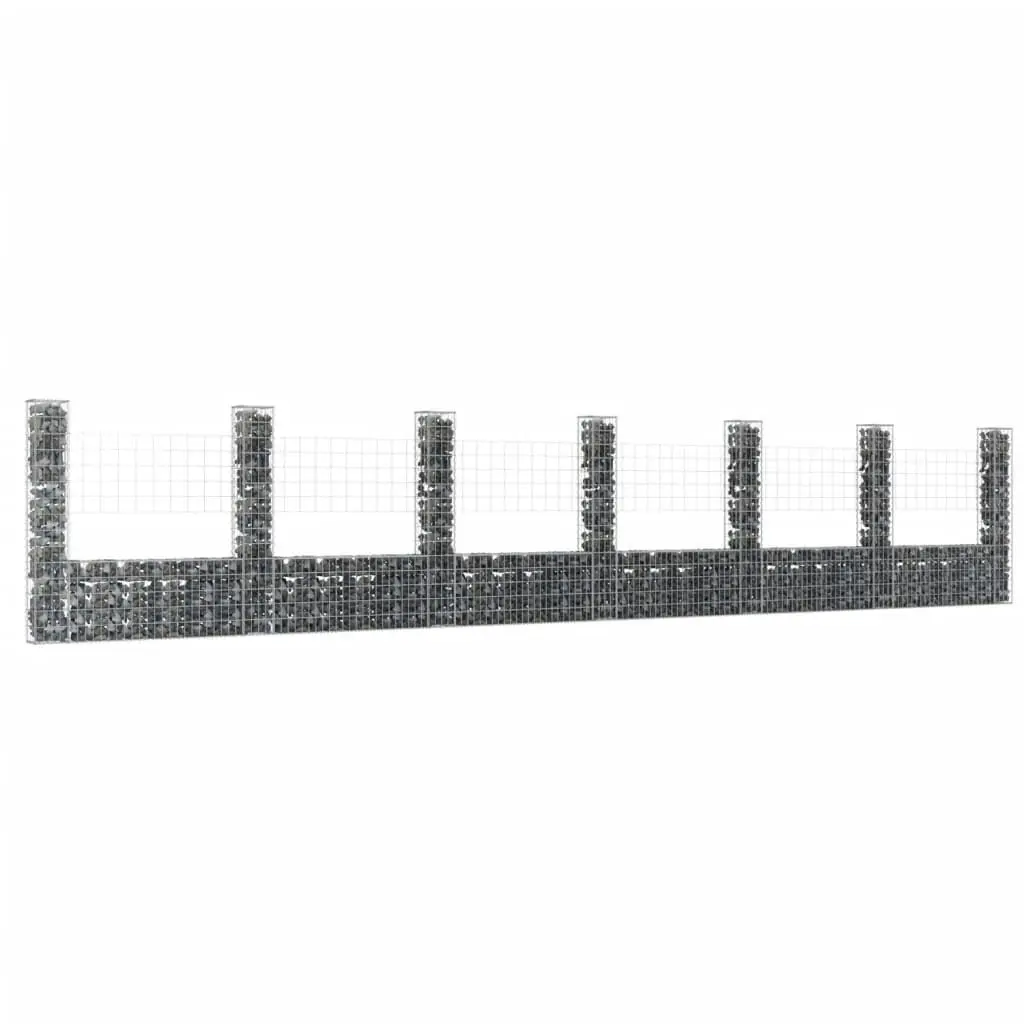 U-shape Gabion Basket with 7 Posts Iron 740x20x150 cm 151287