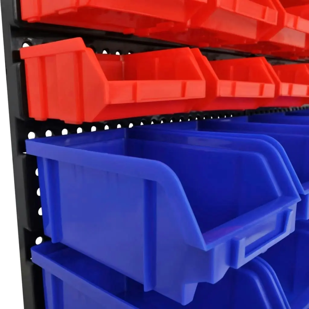 Wall Mounted Garage Plastic Storage Bin Set 30 pcs Blue & Red 140761