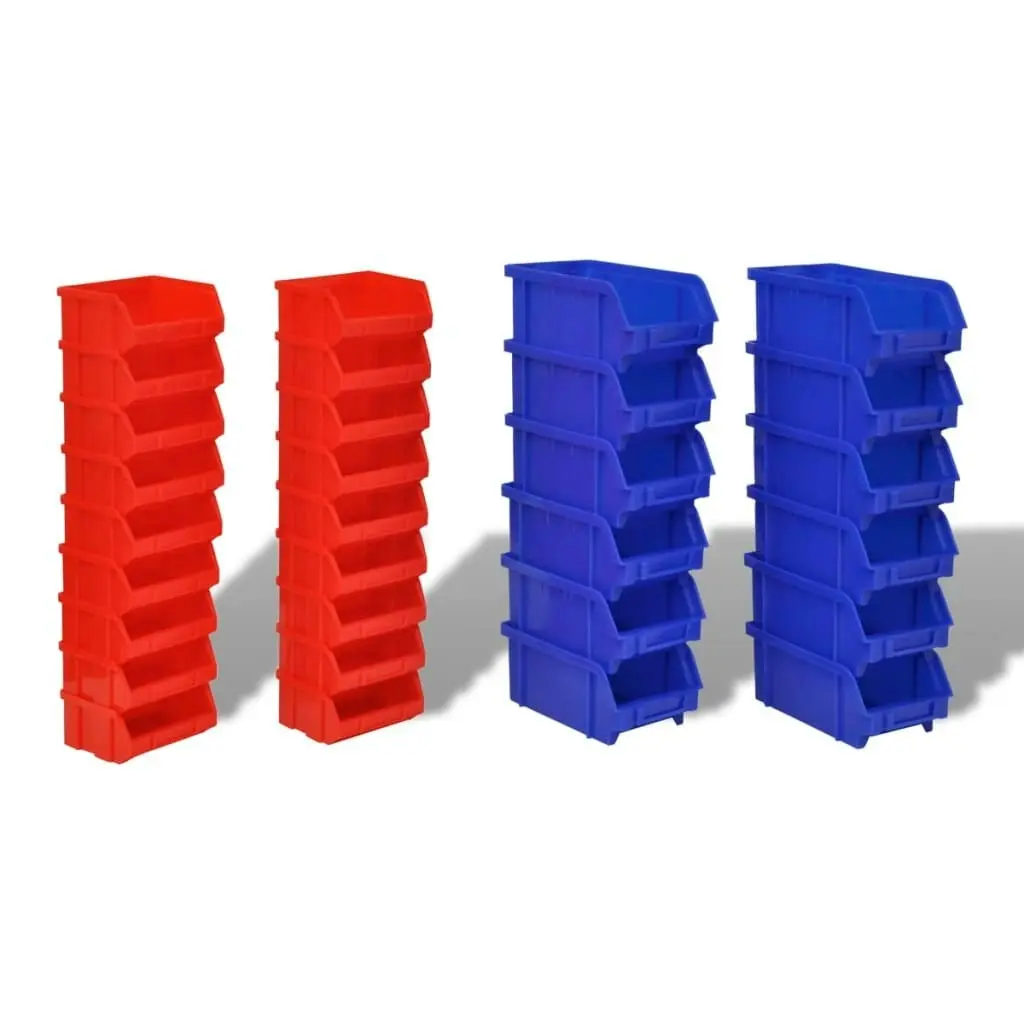 Wall Mounted Garage Plastic Storage Bin Set 30 pcs Blue & Red 140761