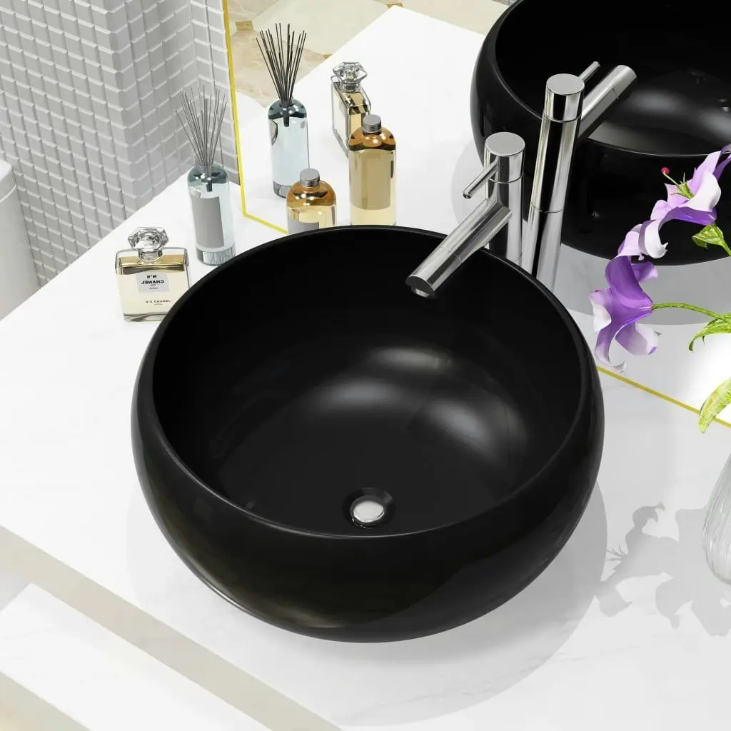 Basin Ceramic Round Black 40x15 cm 142735