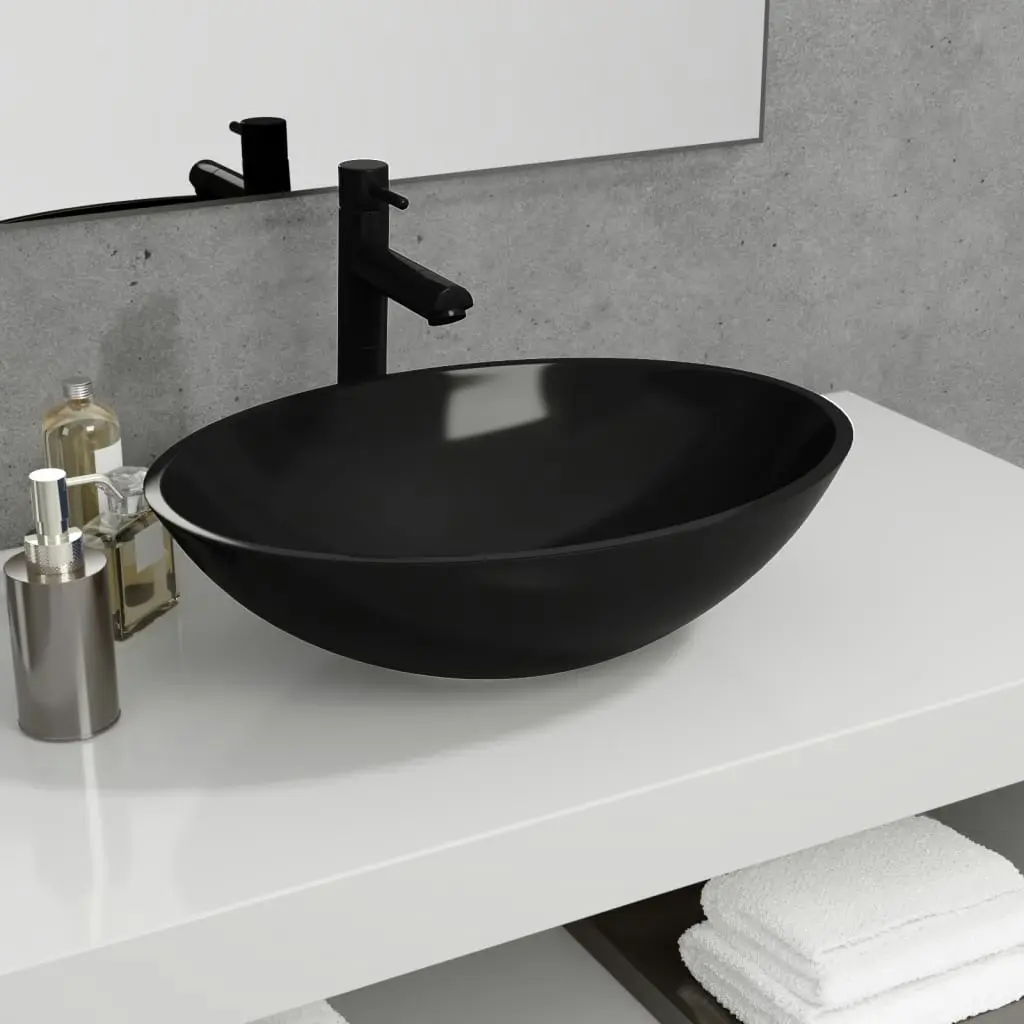 Basin Glass 50x37x14 cm Black 345249