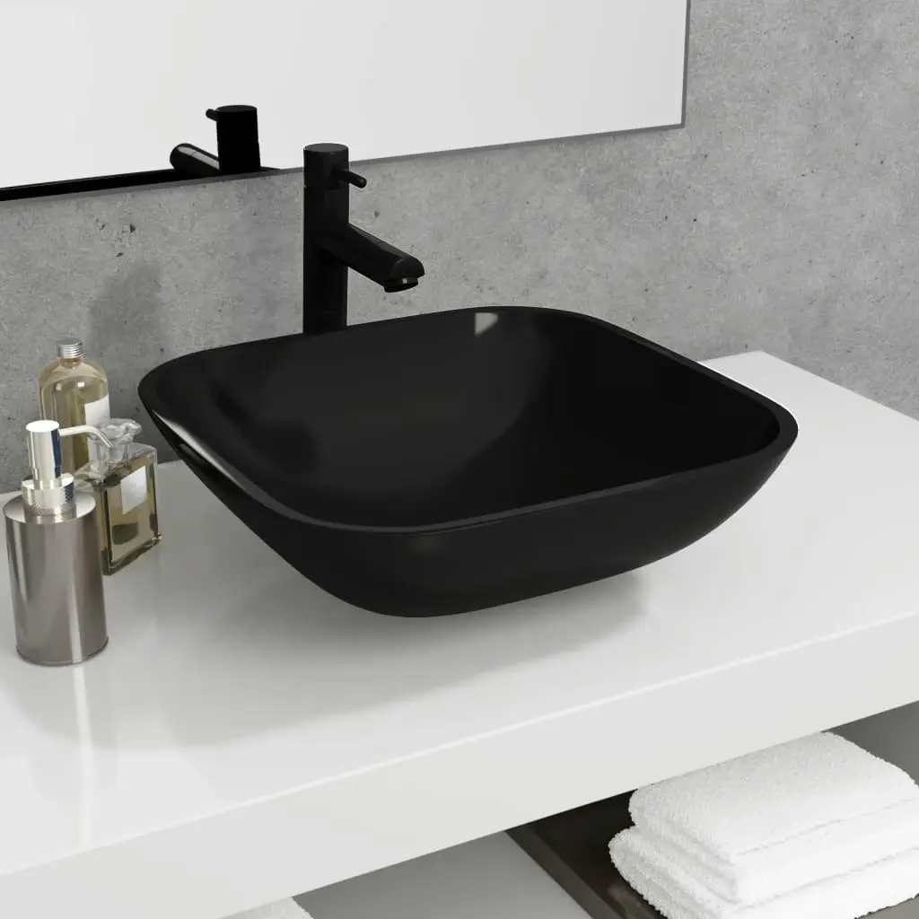 Basin Glass 42x42x14 cm Black 345248