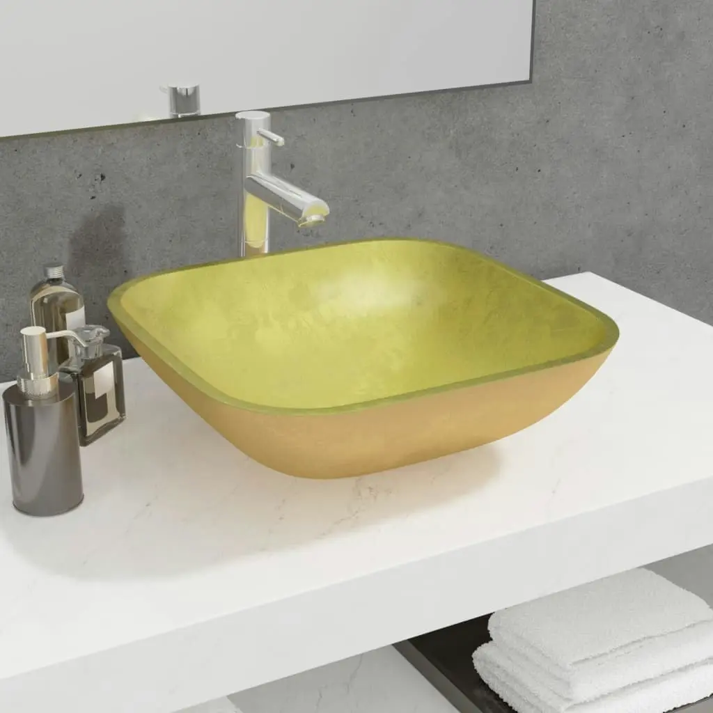 Basin Glass 42x42x14 cm Gold 345260