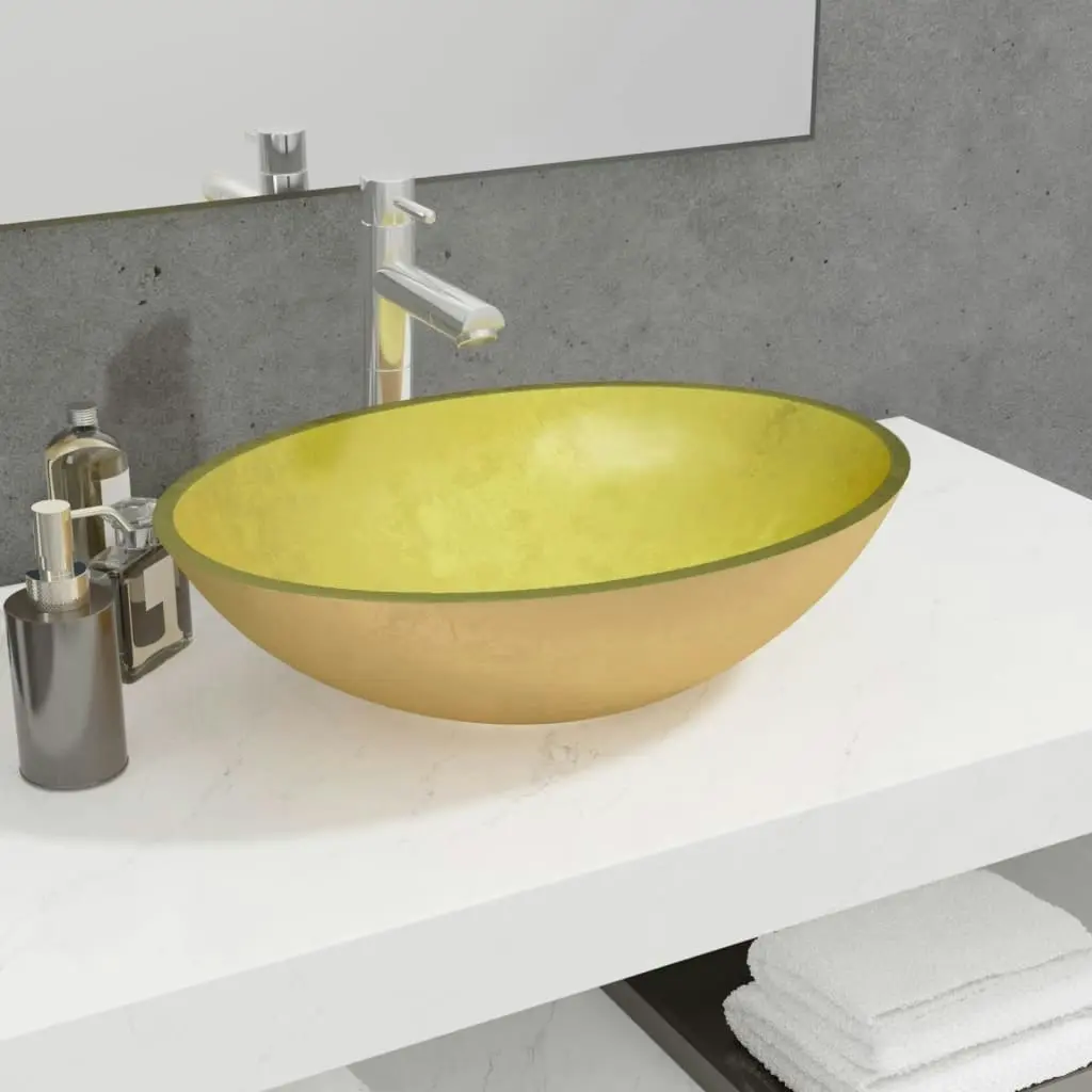 Basin Glass 50x37x14 cm Gold 345261