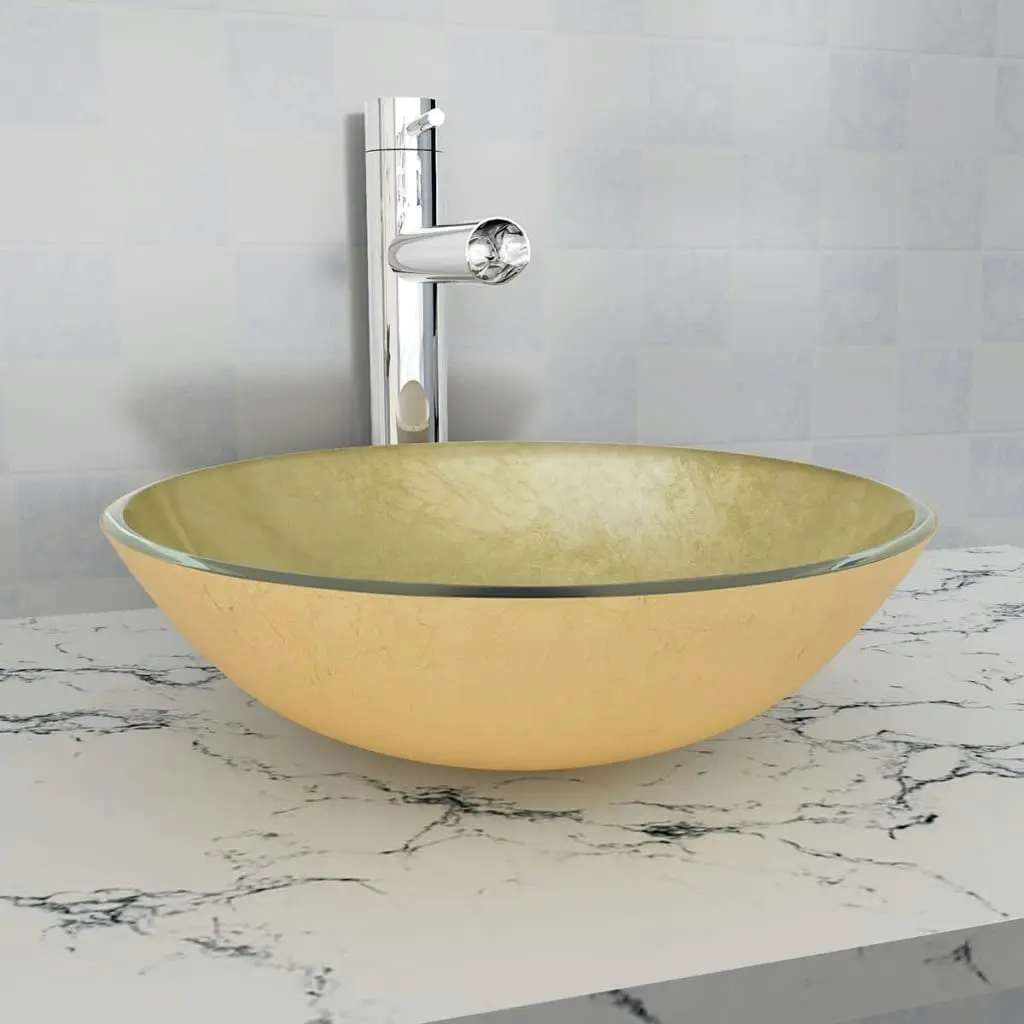 Basin Tempered Glass 42 cm Gold 142233