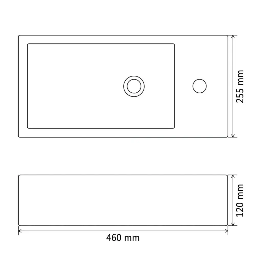 Basin with Faucet Hole Rectangular Ceramic Black 46x25.5x12 cm 142738