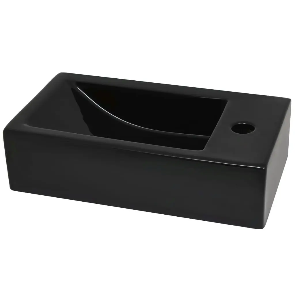 Basin with Faucet Hole Rectangular Ceramic Black 46x25.5x12 cm 142738