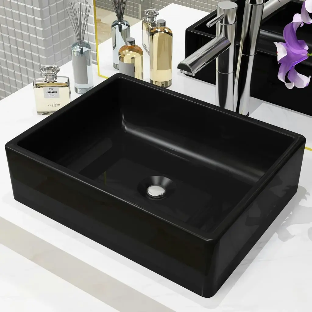 Basin Ceramic Rectangular Black 41x30x12 cm 142734