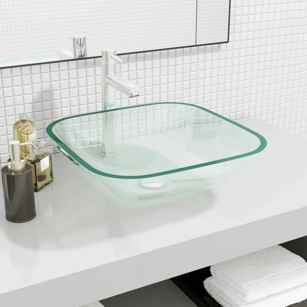 Basin Glass 42x42x14 cm Transparent 345236