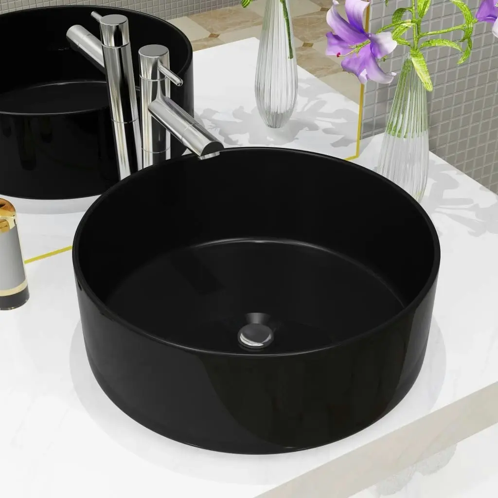 Basin Ceramic Round Black 40x15 cm 142737