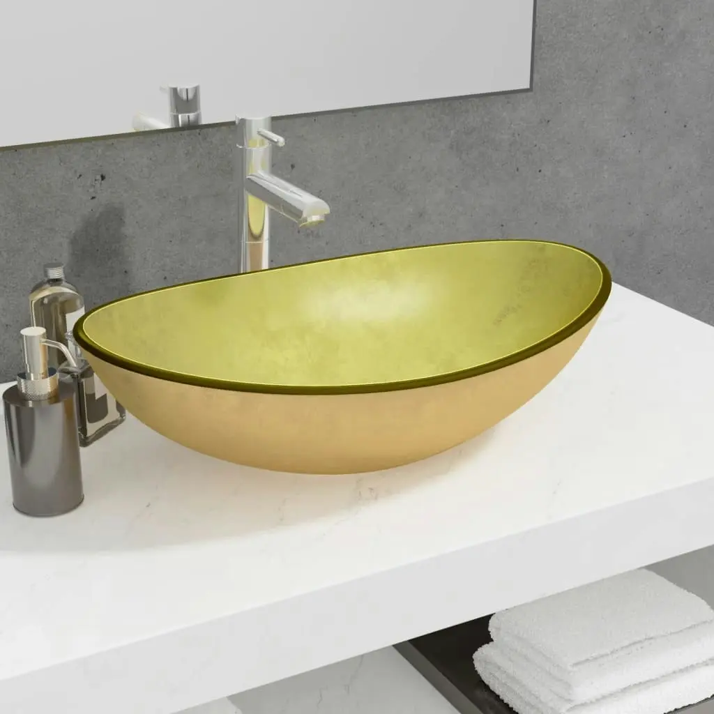 Basin Tempered Glass 54.5x35x15.5 cm Gold 345262