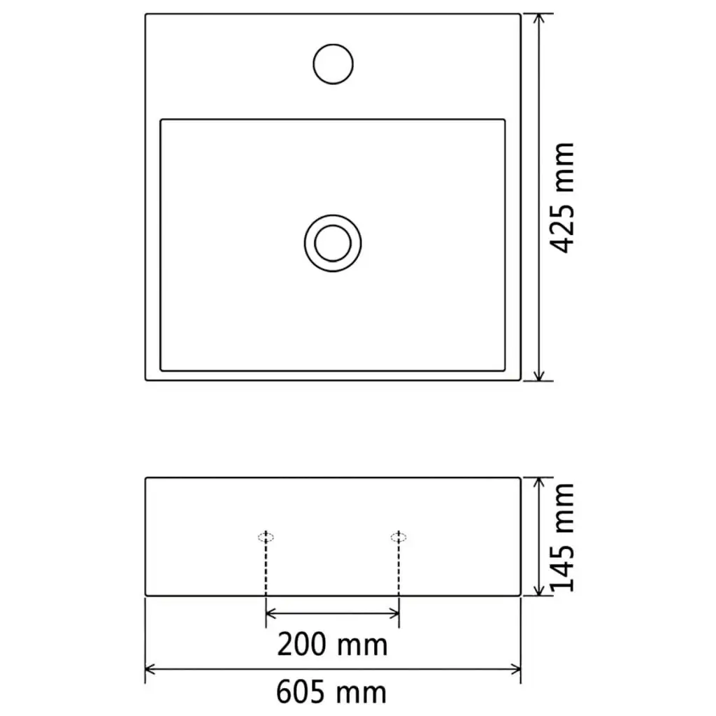 Basin with Faucet Hole Ceramic White 60.5x42.5x14.5 cm 142347