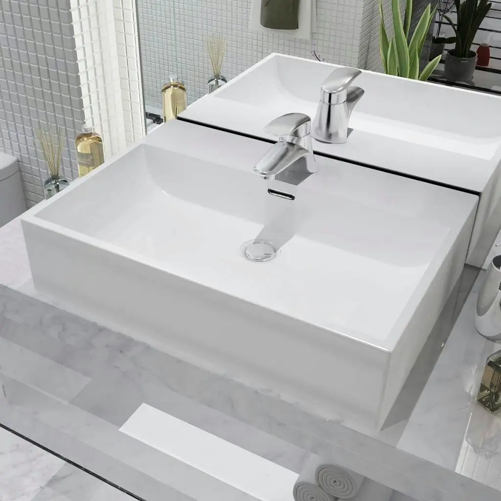 Basin with Faucet Hole Ceramic White 60.5x42.5x14.5 cm 142347