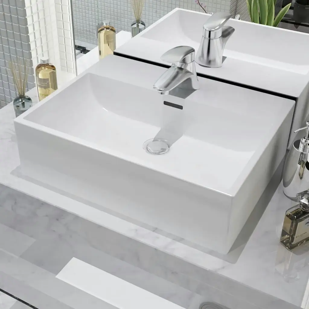 Basin with Faucet Hole Ceramic White 51.5x38.5x15 cm 142346