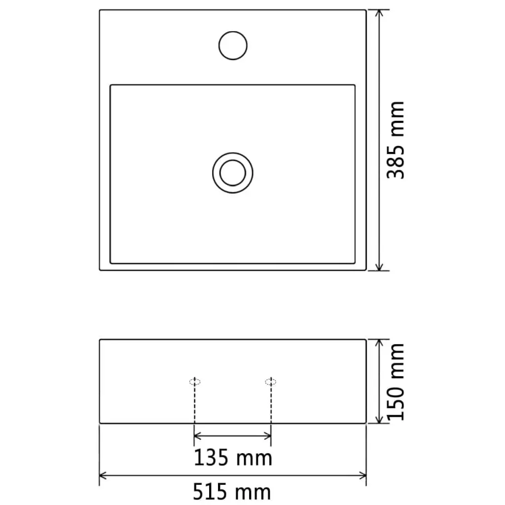 Basin with Faucet Hole Ceramic White 51.5x38.5x15 cm 142346