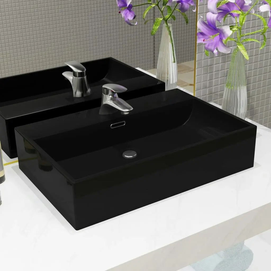 Basin with Faucet Hole Ceramic Black 60.5x42.5x14.5 cm 142742