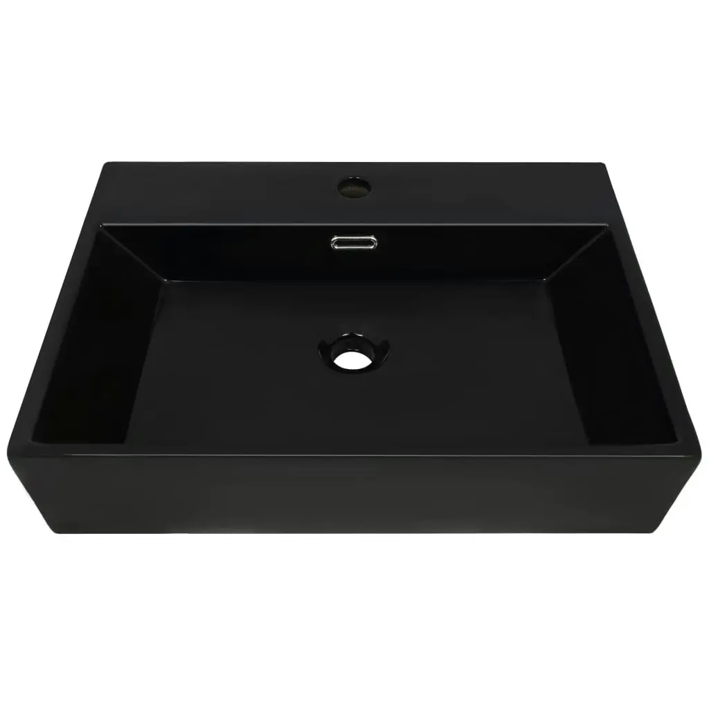 Basin with Faucet Hole Ceramic Black 60.5x42.5x14.5 cm 142742