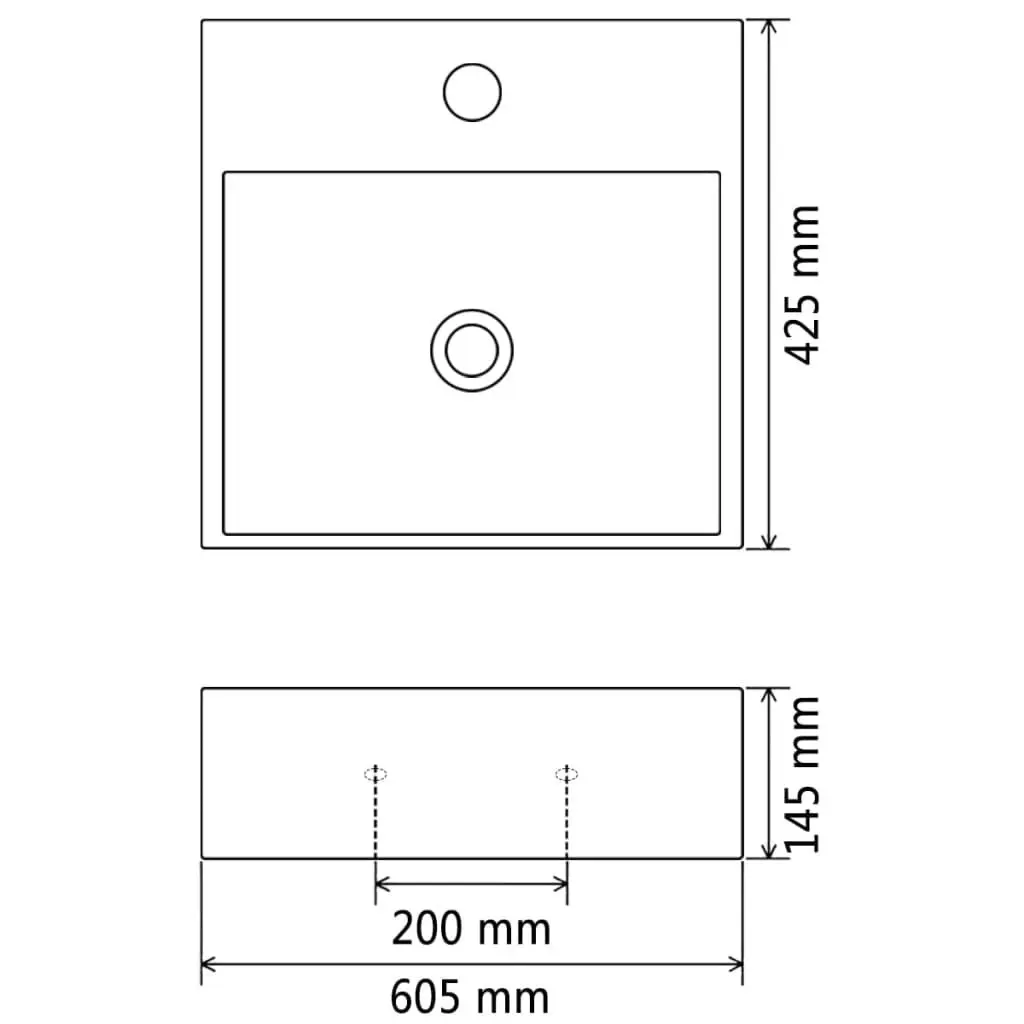 Basin with Faucet Hole Ceramic Black 60.5x42.5x14.5 cm 142742