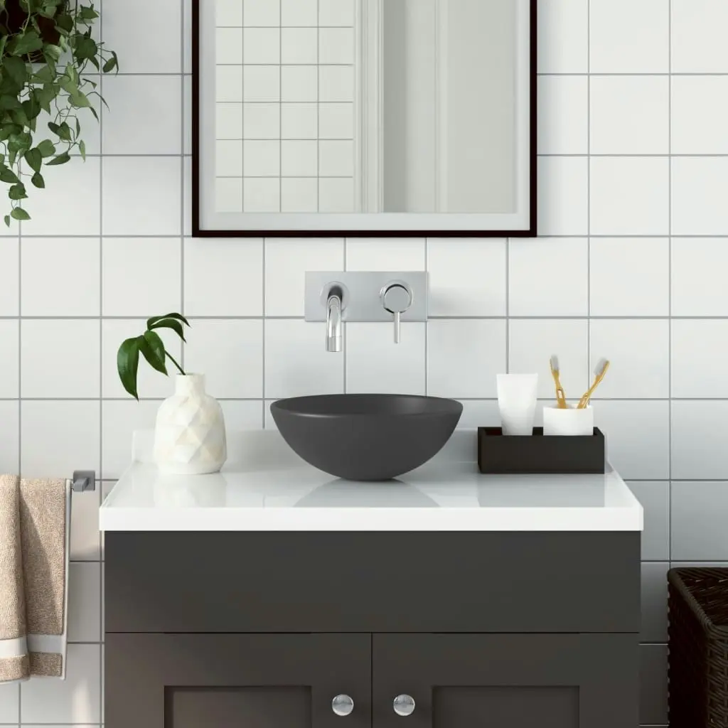 Bathroom Sink Ceramic Dark Grey Round 146983