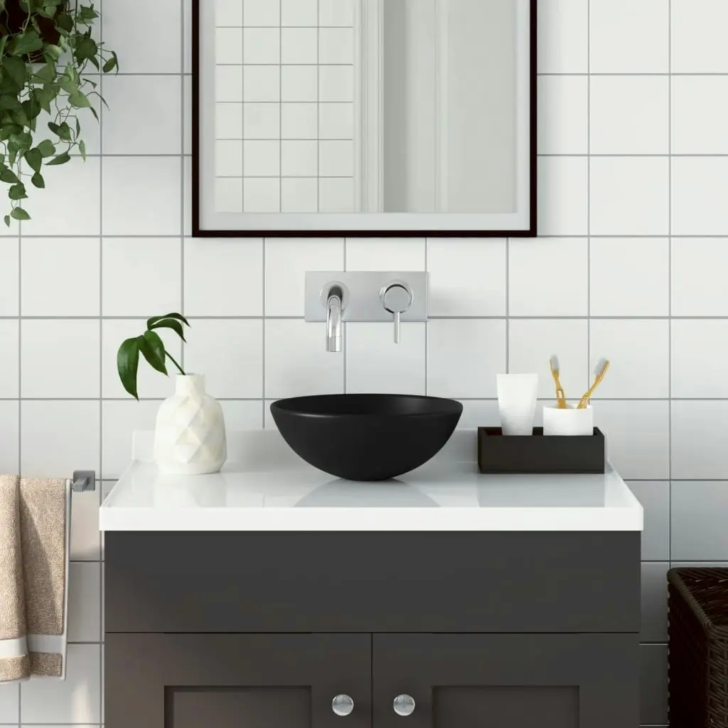 Bathroom Sink Ceramic Matt Black Round 146986