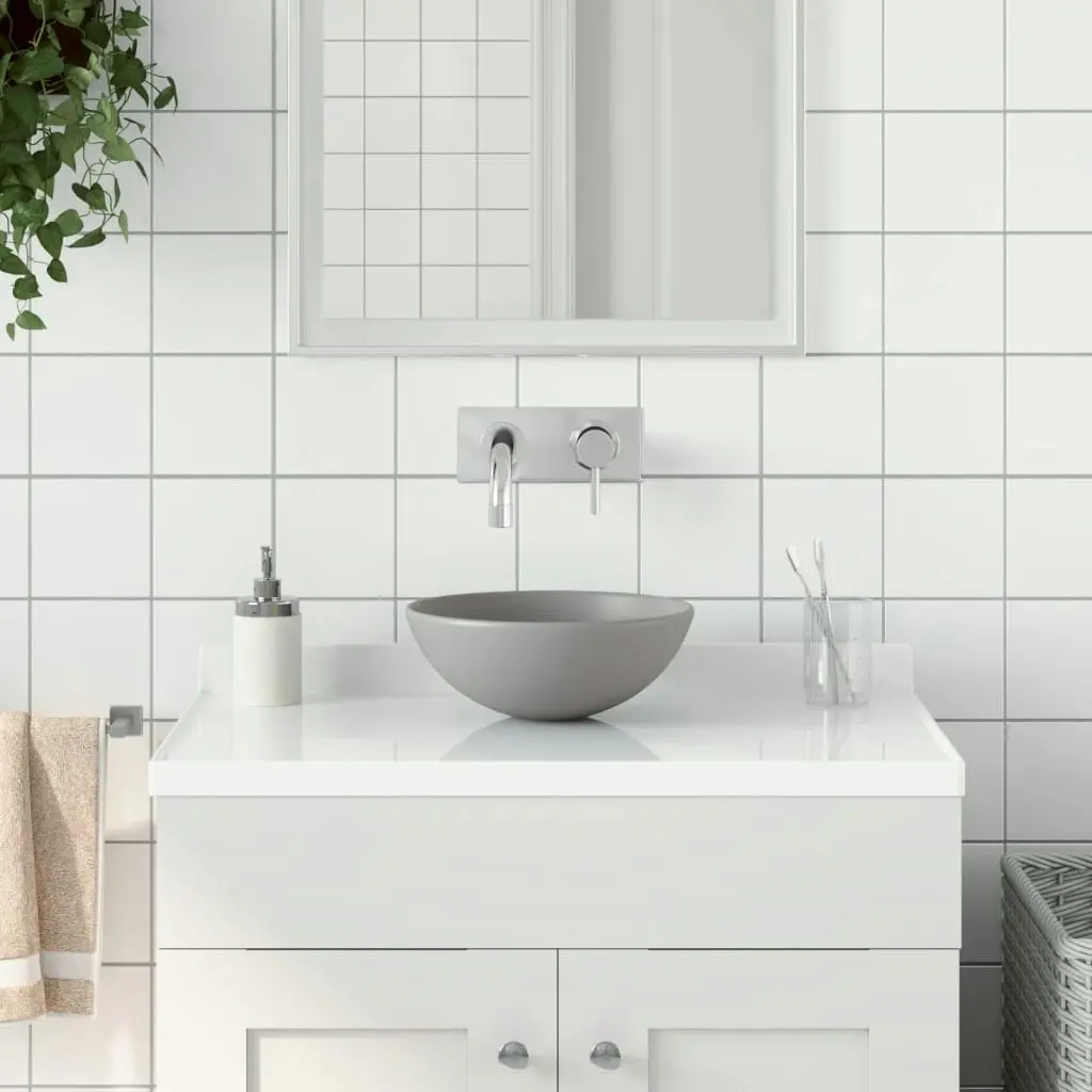 Bathroom Sink Ceramic Light Grey Round 146982