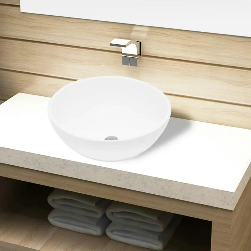 Ceramic Bathroom Sink Basin White Round 141928