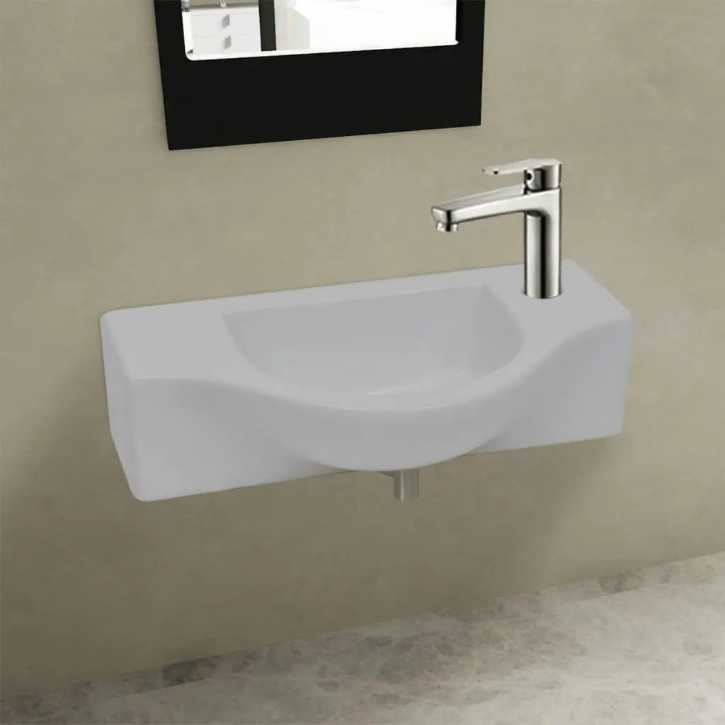 Ceramic Bathroom Sink Basin with Faucet Hole White 141930