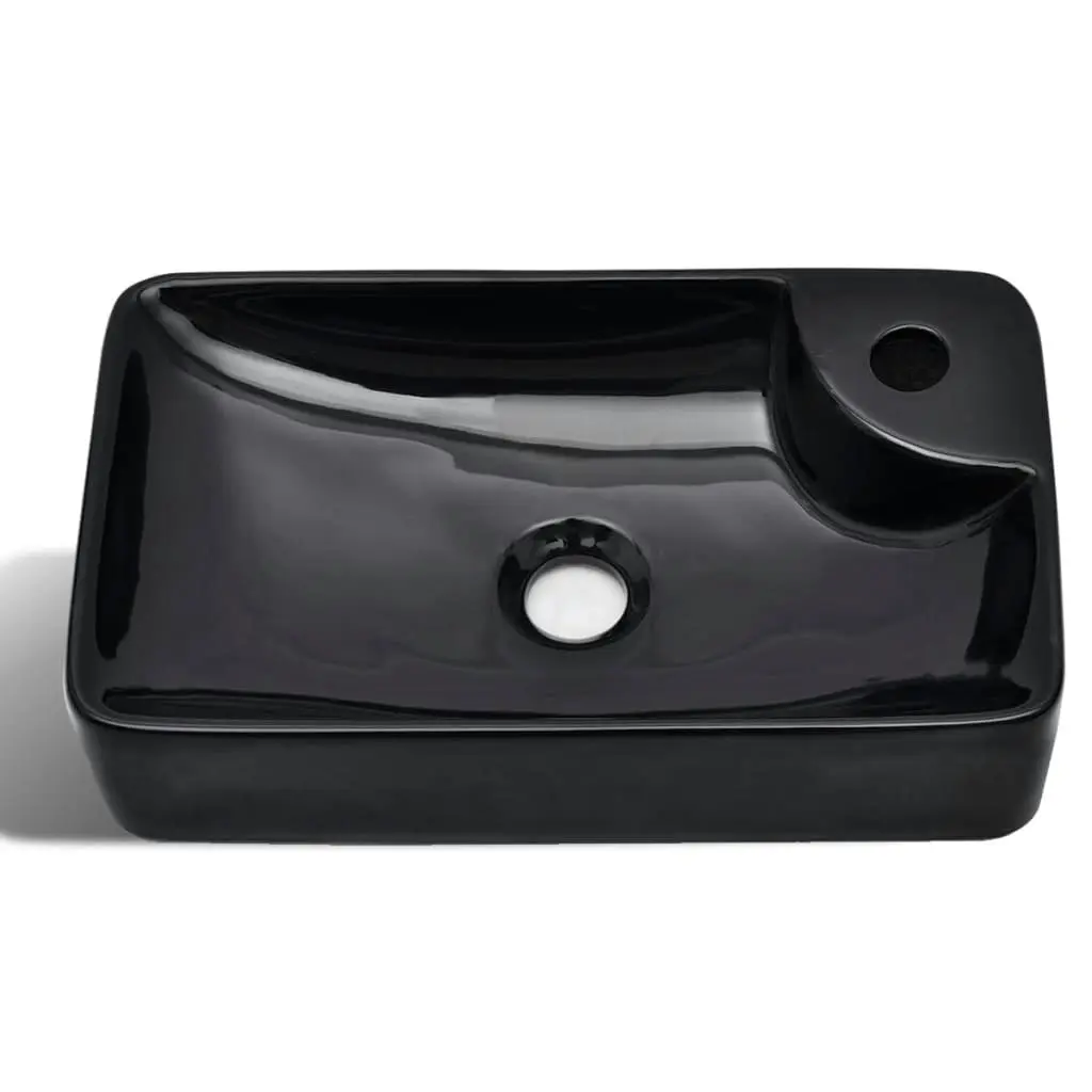 Ceramic Bathroom Sink Basin with Faucet Hole Black 141935