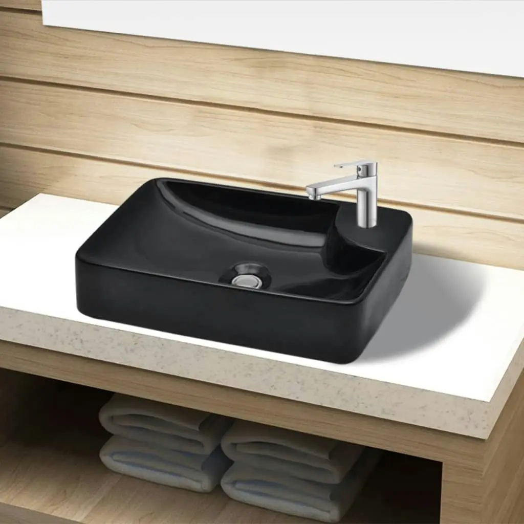 Ceramic Bathroom Sink Basin with Faucet Hole Black 141935