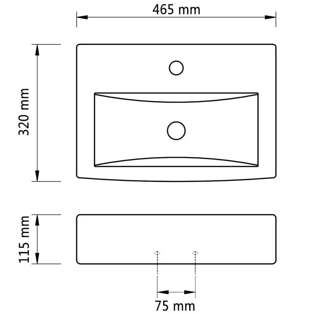 Ceramic Bathroom Sink Basin Faucet/Overflow Hole White Rectangular 141932