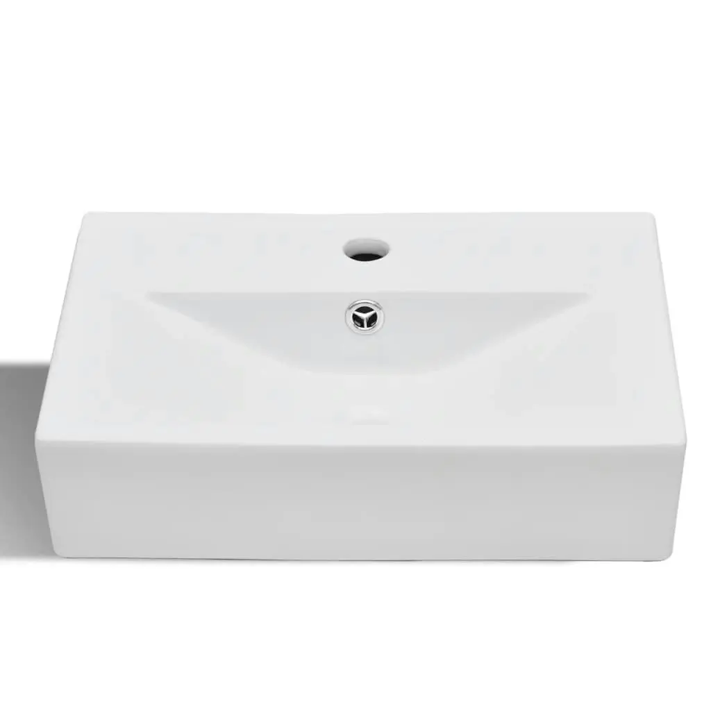 Ceramic Bathroom Sink Basin Faucet/Overflow Hole White Rectangular 141932