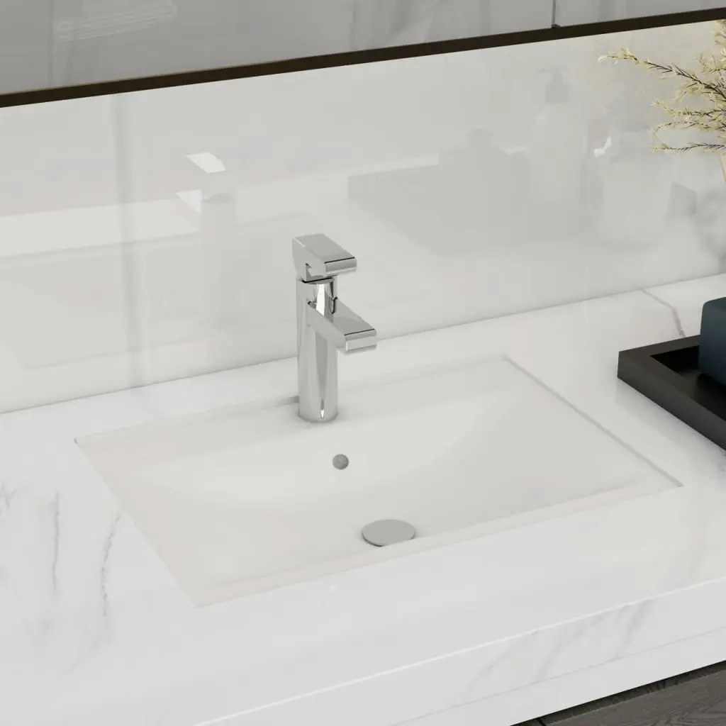 Ceramic Bathroom Sink Basin Faucet/Overflow Hole White Rectangular 141932