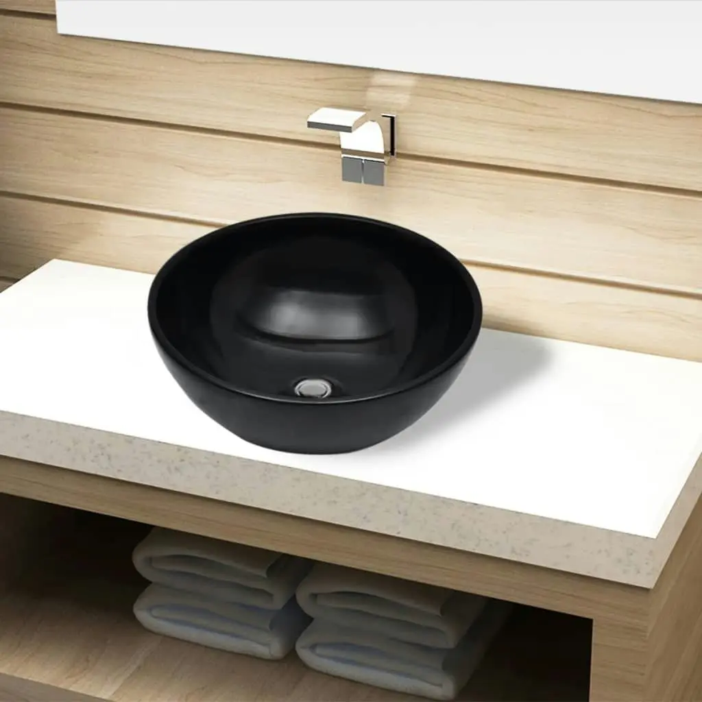 Ceramic Bathroom Sink Basin Black Round 141929