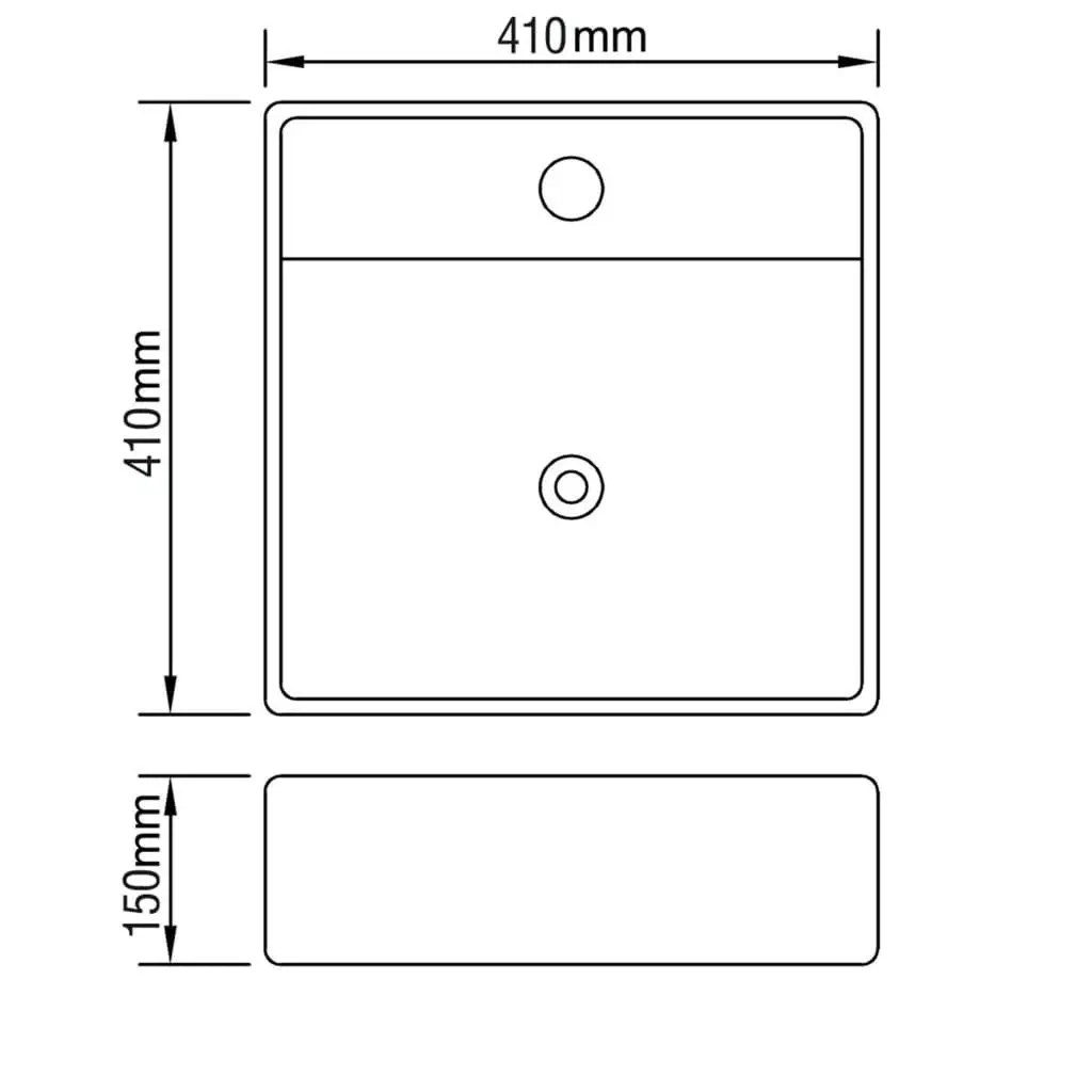 Ceramic Basin Square with Overflow and Faucet Hole 41 x 41 cm 140684