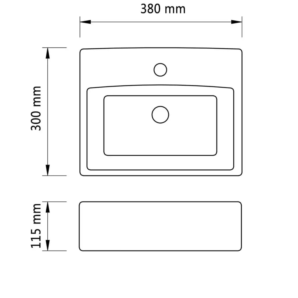 Ceramic Bathroom Sink Basin with Faucet Hole White Square 141940