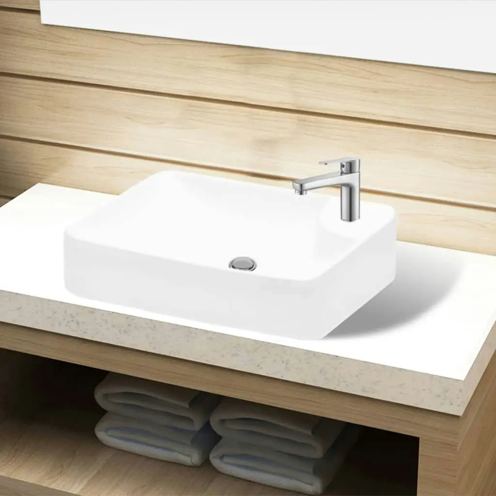 Ceramic Bathroom Sink Basin with Faucet Hole White 141934