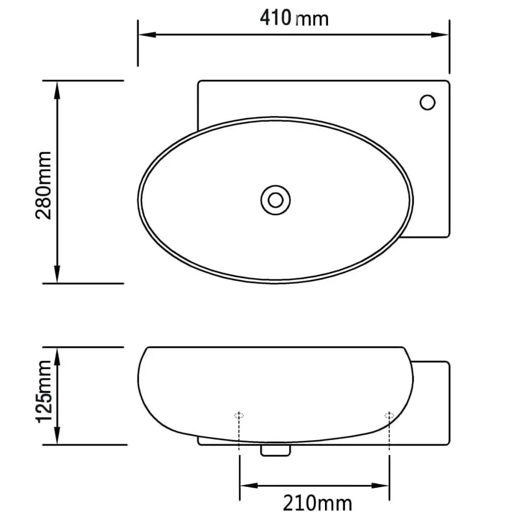 Ceramic Sink Basin Faucet & Overflow Hole Bathroom White 140698