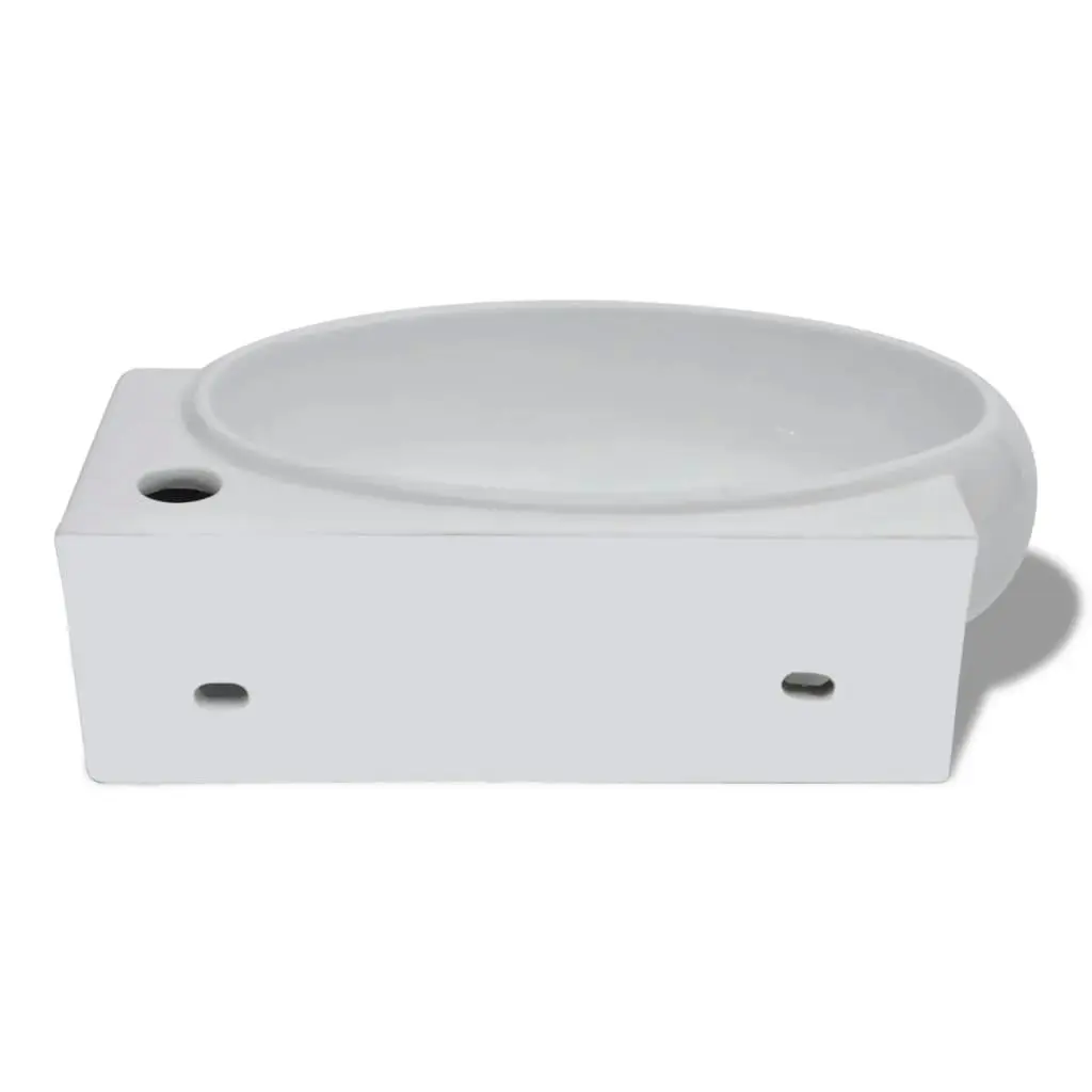 Ceramic Sink Basin Faucet & Overflow Hole Bathroom White 140698