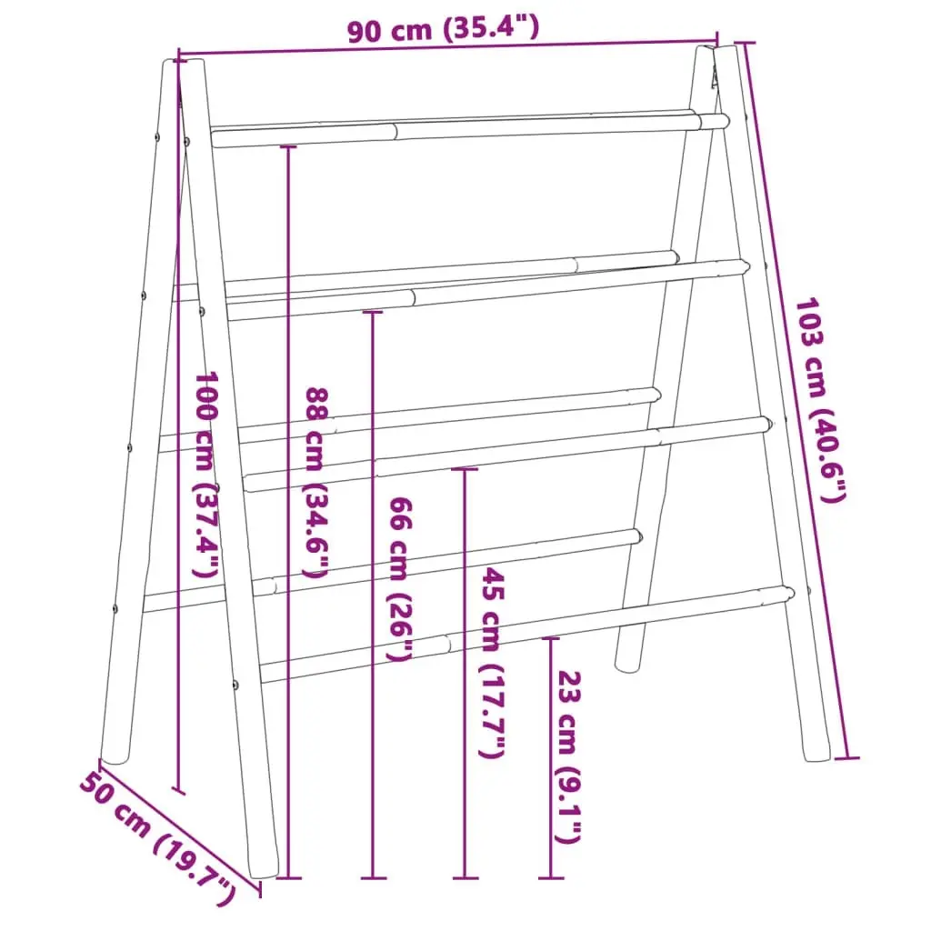 Double Towel Ladder with 4 Rungs 90x50x100 cm Bamboo 368036