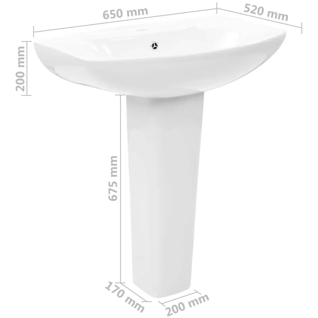 Freestanding Basin with Pedestal Ceramic White 650x520x200 mm 143001