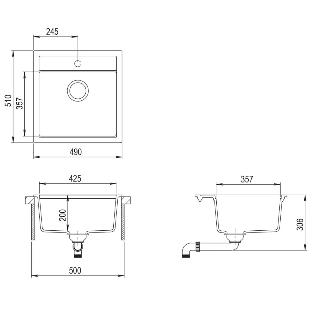 Granite Kitchen Sink Single Basin Black 145520