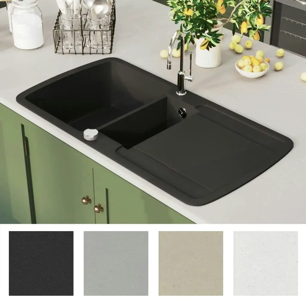 Granite Kitchen Sink Double Basin Black 145519