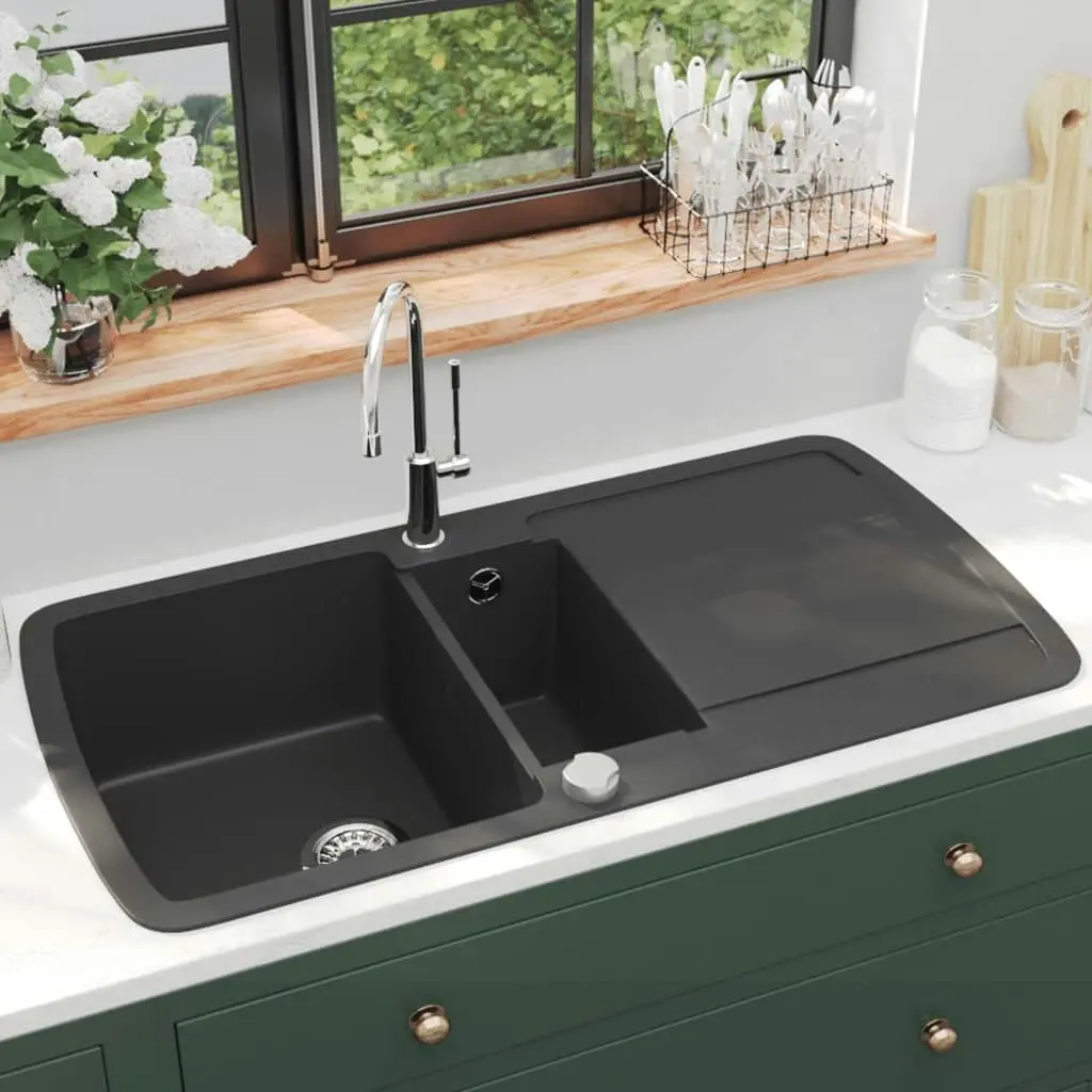 Granite Kitchen Sink Double Basin Black 145519