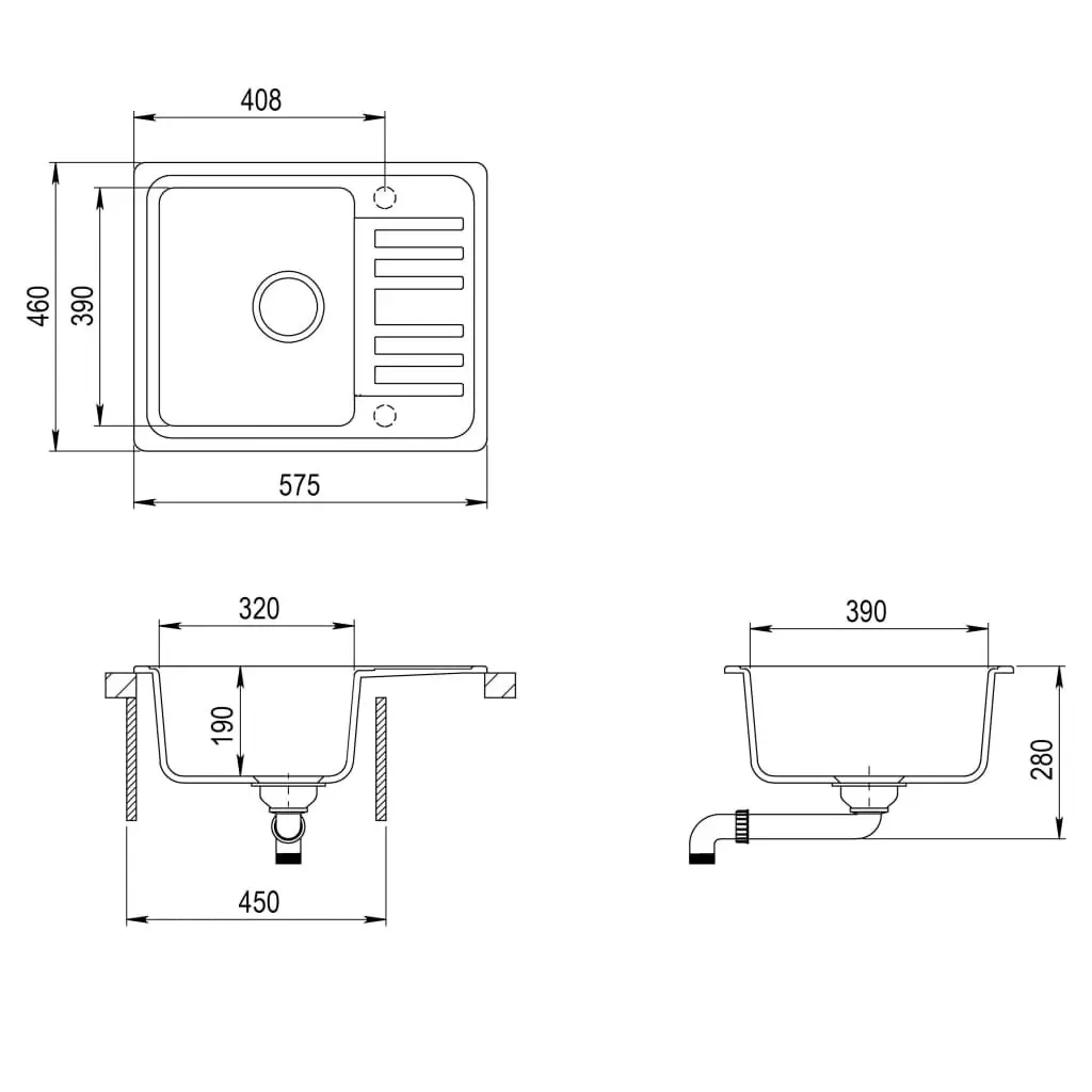 Granite Kitchen Sink Single Basin Black 145524