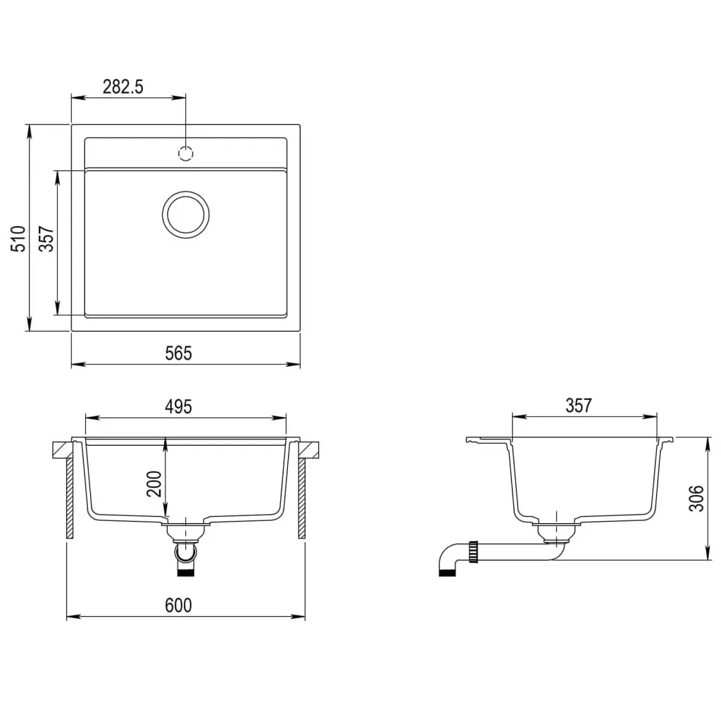 Granite Kitchen Sink Single Basin Black 145526