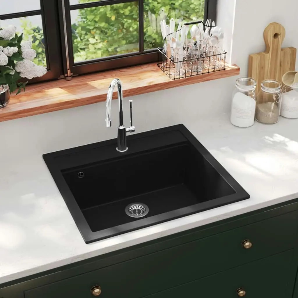 Granite Kitchen Sink Single Basin Black 145526