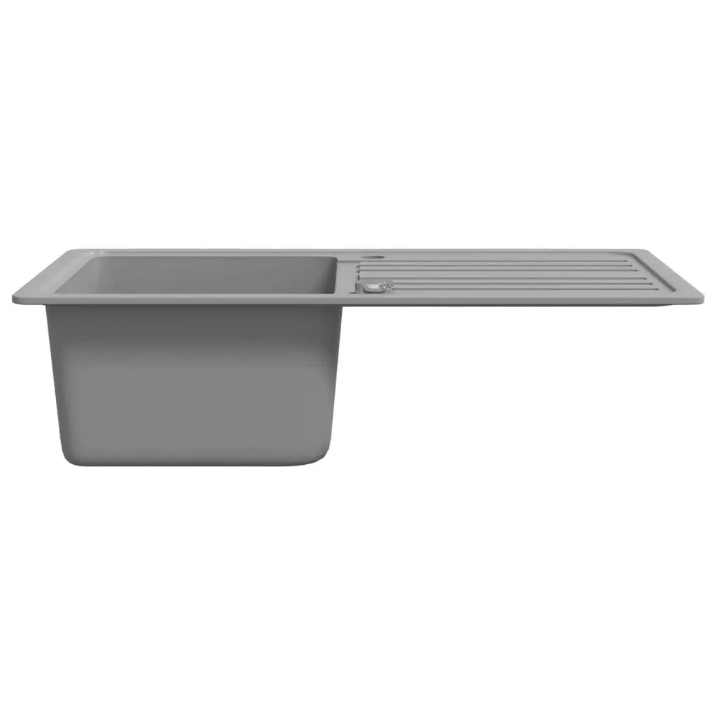 Granite Kitchen Sink Single Basin with Drainer Reversible Grey 145514