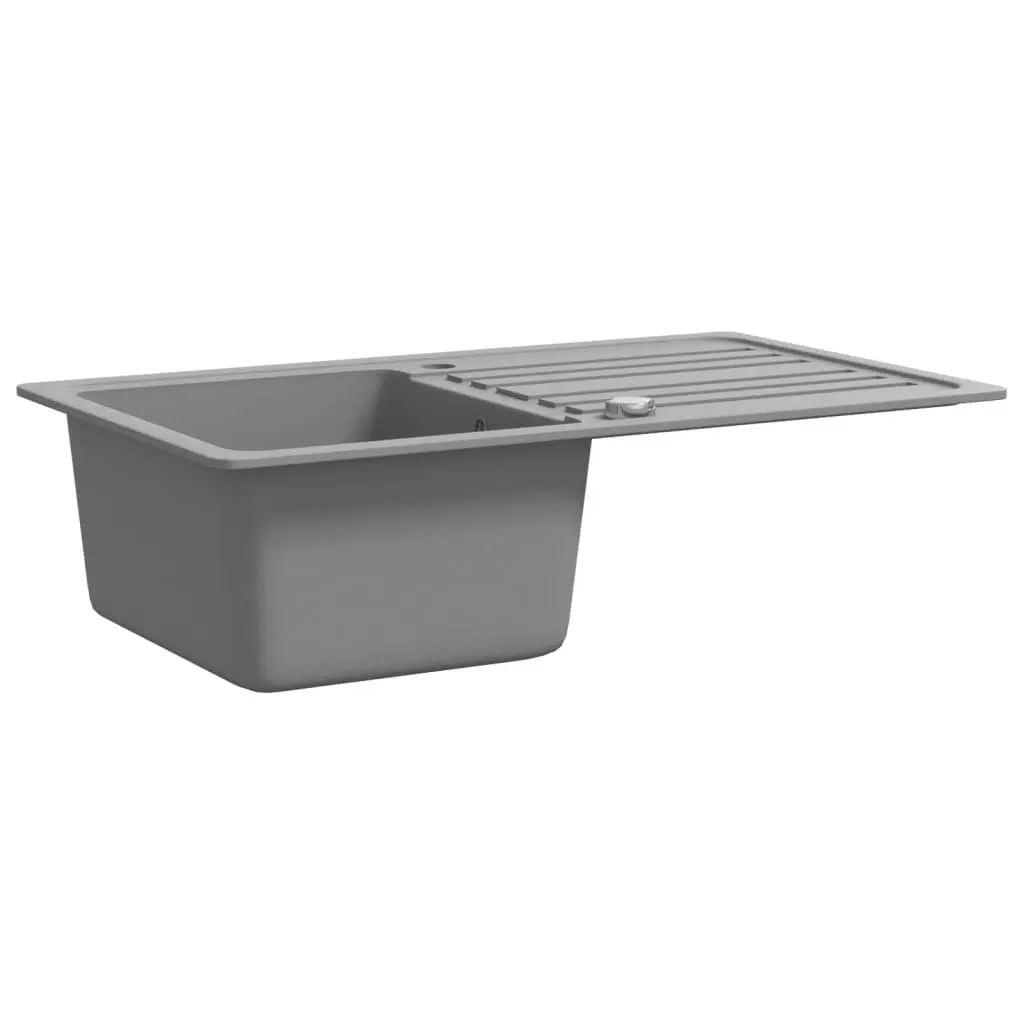 Granite Kitchen Sink Single Basin with Drainer Reversible Grey 145514