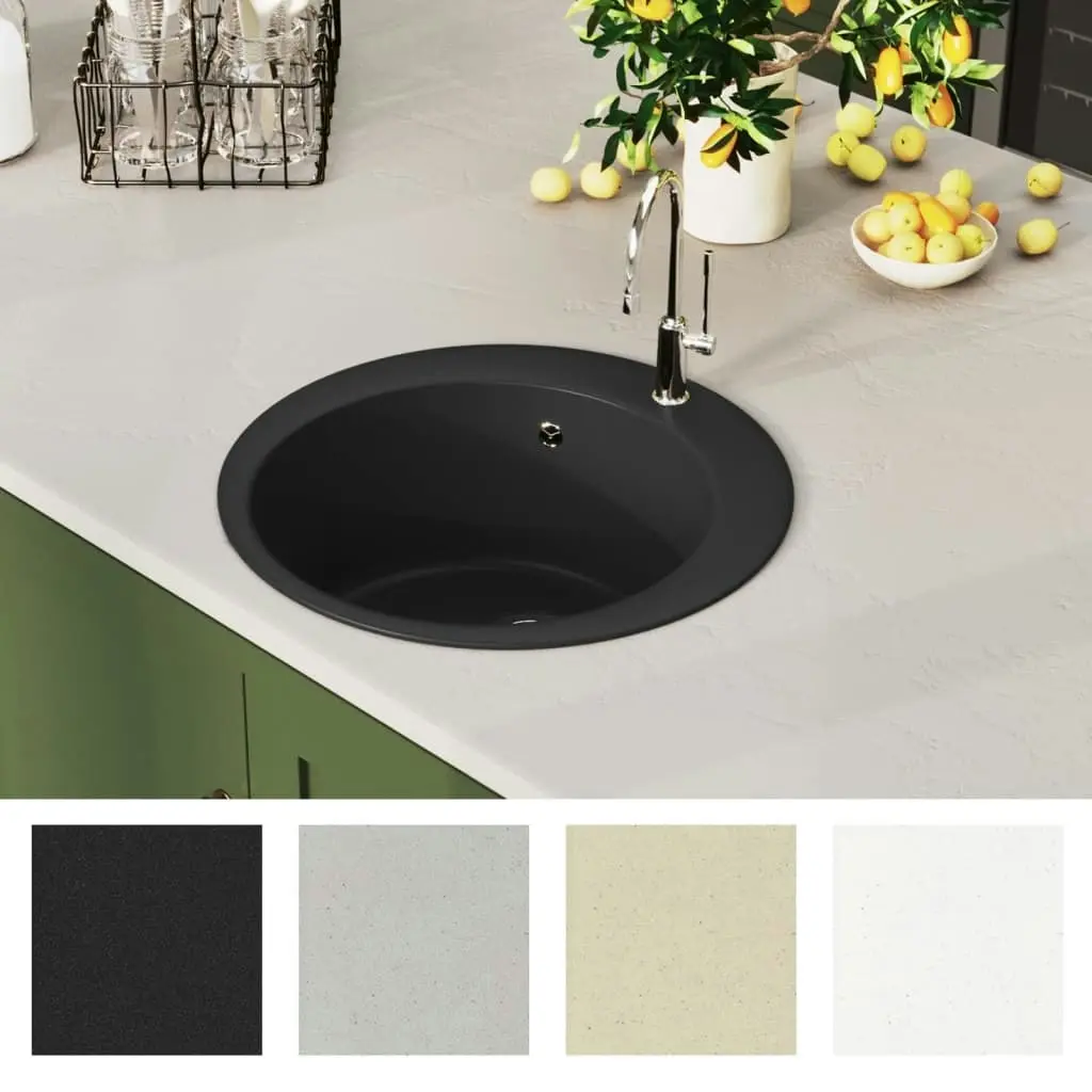 Granite Kitchen Sink Single Basin Round Black 145527