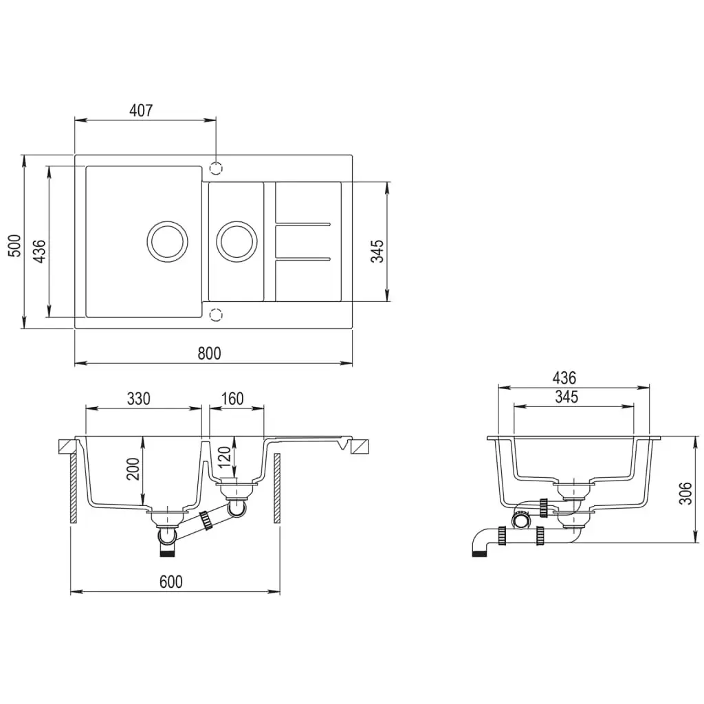 Granite Kitchen Sink Double Basin Black 145522